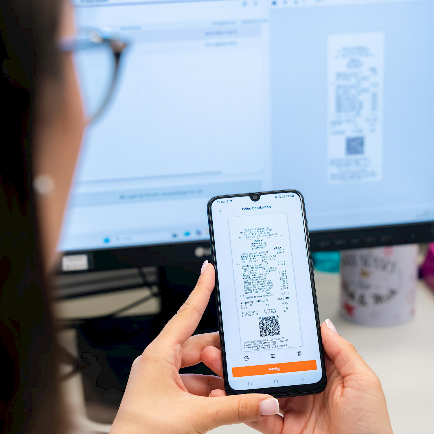 Hier sieht man den digitalen Beleg nach dem fotografieren sofort am Handy und am Bildschirm